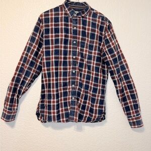 Sun + Stone Navy and Red Plaid Casual Shirt